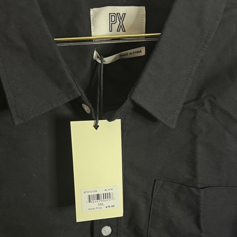 Men's PX Black Casual Button Down Shirt NWT - Picture 2 of 4